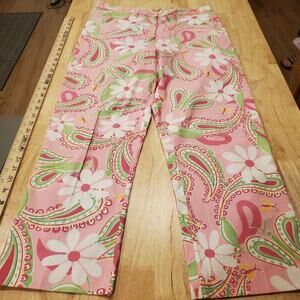 Lilly Pulitzer Pink & Green Paisley Floral Straight Pants Golf